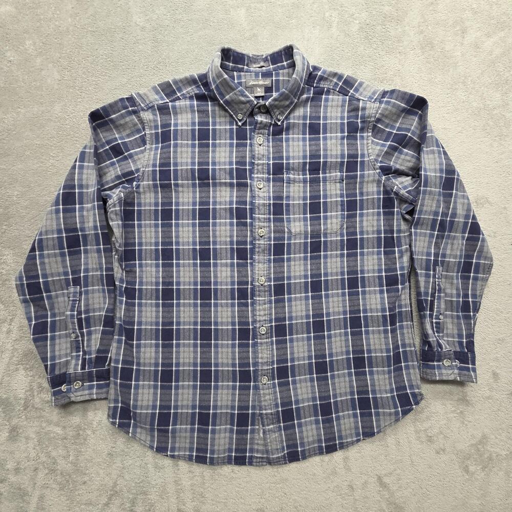 Eddie Bauer Shirt Mens L Blue Plaid Long Sleeve Button Up Flannel Relaxed Fit